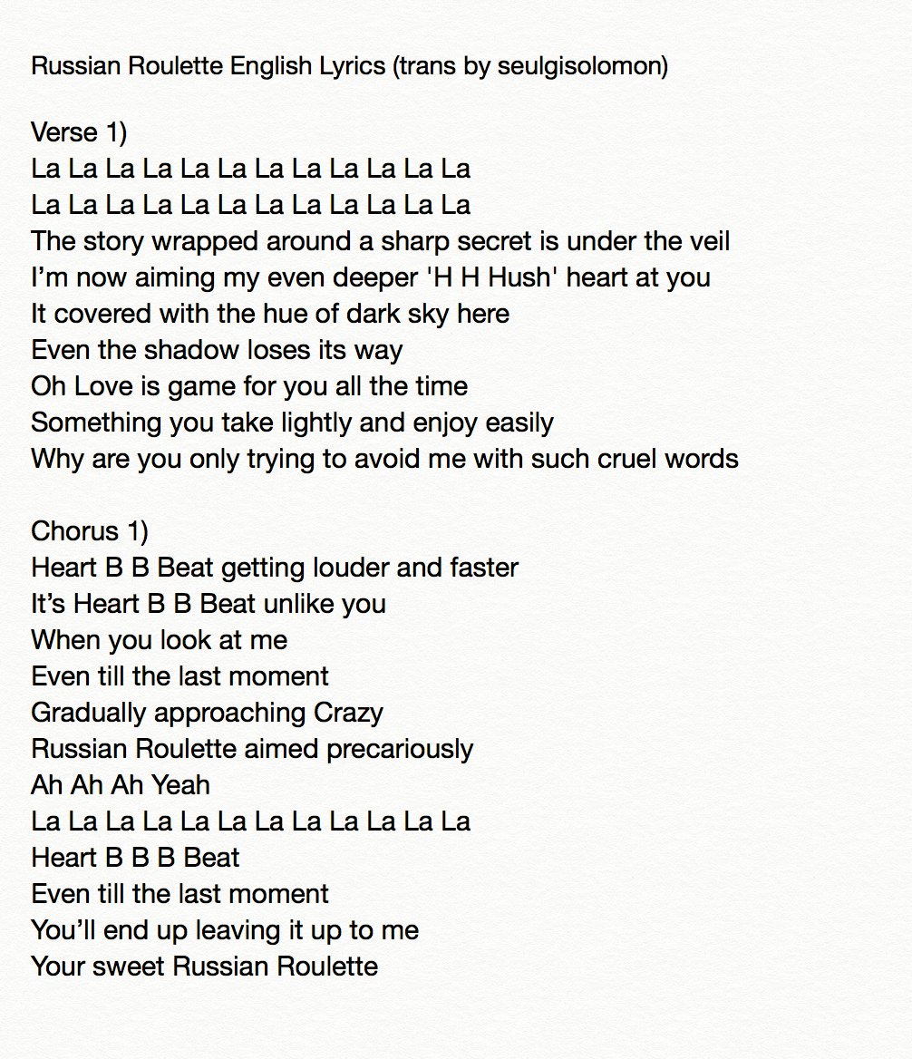 Red Velvet - Russian Roulette (러시안 룰렛) Lyrics » Color Coded Lyrics