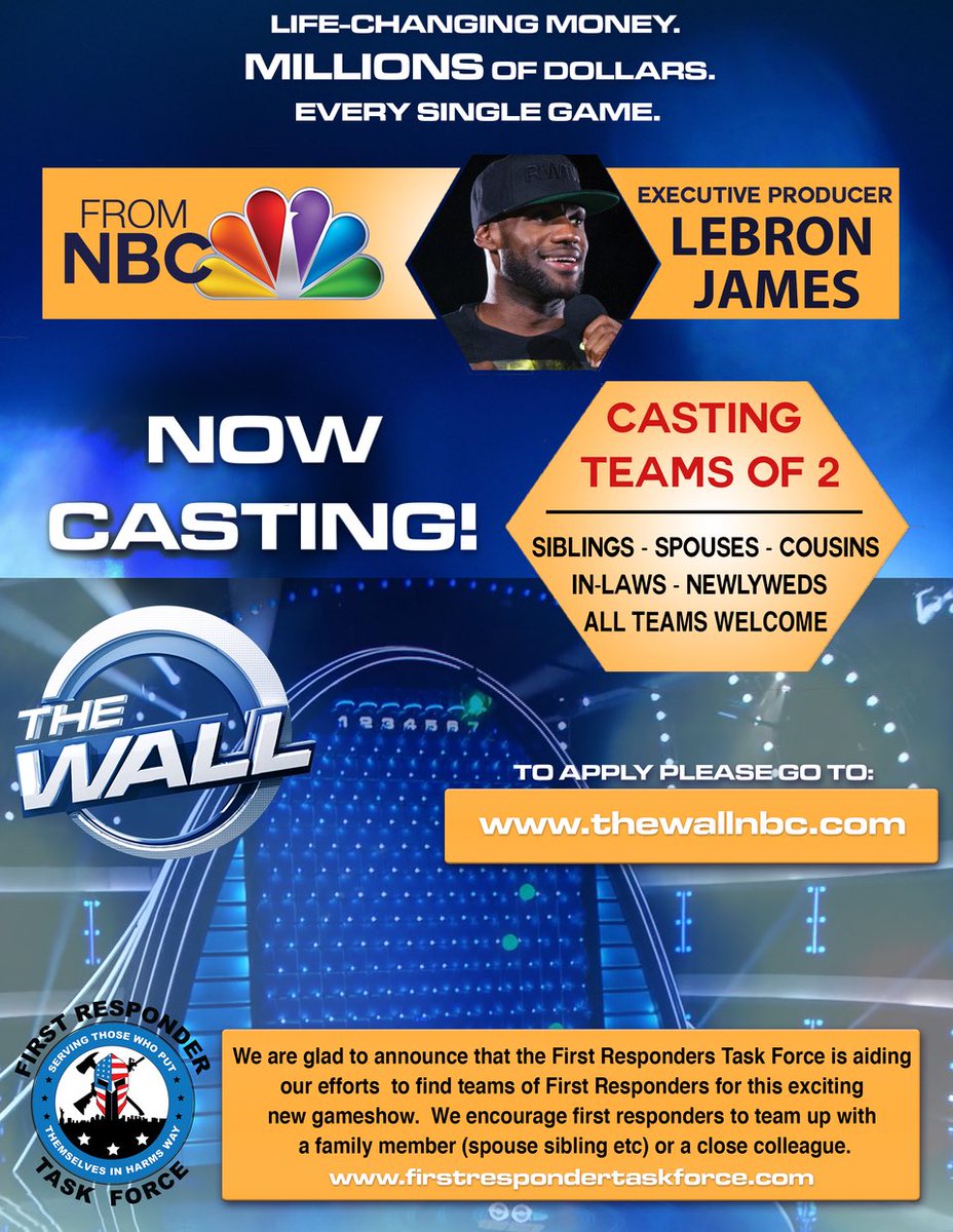 USTaskForce's tweet image. We have partnered with NBC to help cast First Responders for their new game show, The Wall! 
firstrespondertaskforce.com/contest