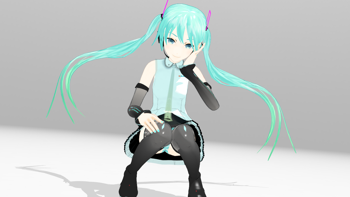 しゅしゅp 今日も自作の初音ミクv4xさん しゅしゅミクv4x で 静止画を作ってみましたよん エロかわいいイメージで ちょっと どこ見てるんですか 的な
