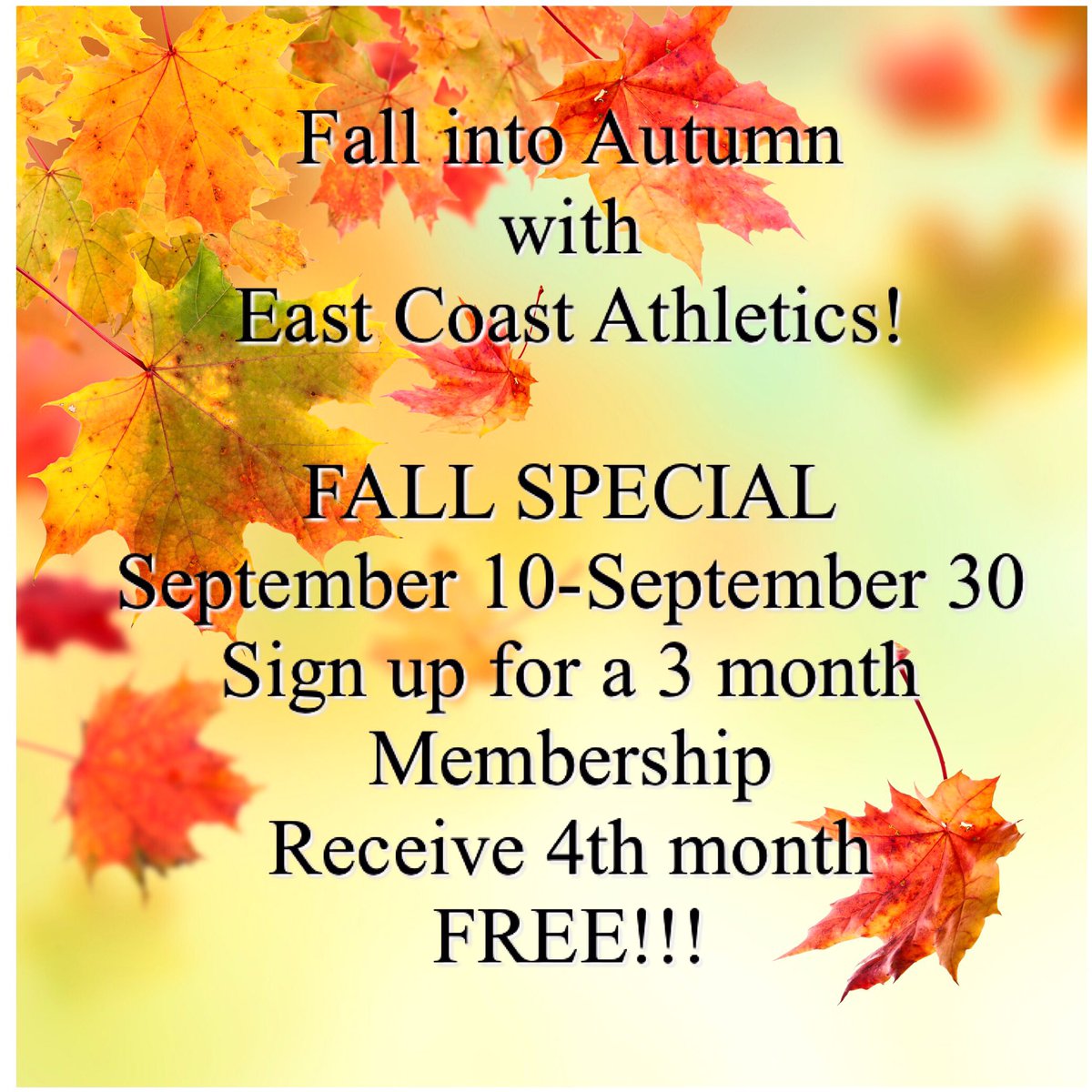 eca_capecod's tweet image. FALL SPECIAL! 🍁🍂 #ecacapecod #eastcoastathletics #fitness #healthandwellness #health #weightloss #weightlifting #gym