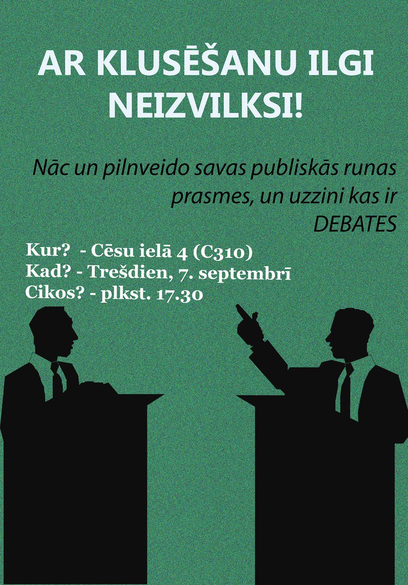 ViADK's tweet image. Nāc un uzzini, kas ir debates! Iepazīšanās sesija 7.septembrī 17.30. C310.