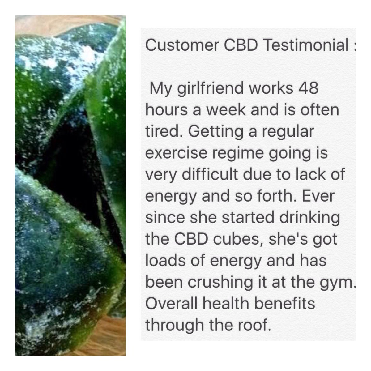 DublinHempCo's tweet photo. Customer #CBD #Testimonial:
"Overall #health benefits through the roof " #CBDCubes @DublinHempCo ππΏπͺ #energy #fit... https://t.co/hoH4cgTyLy