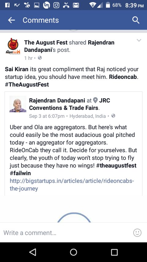 Lots of appreciations all around for <a href="/rideoncab/">Rideoncab</a> but this is very special.Thanks <a href="/TheAugustFest/">The August Fest</a> n <a href="/rajonthemove/">Rajendran Dandapani</a>