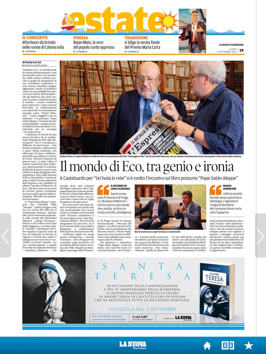 <a href="/unisolainrete/">Un'isola in rete</a> Ed ecco il bel resoconto pubblicato da <a href="/lanuovasardegna/">La Nuova Sardegna</a> #PapeSatanAleppe