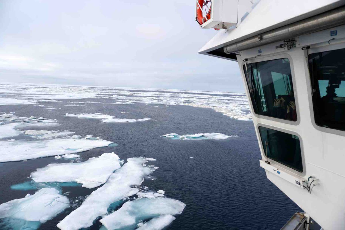 DynamicArctic's tweet photo. We went through ice yesterday! Polar bear and walrus sitings, 2 CTDs. Almost to mooring near Barrow. #dynamicarctic https://t.co/guQAWuLgWy