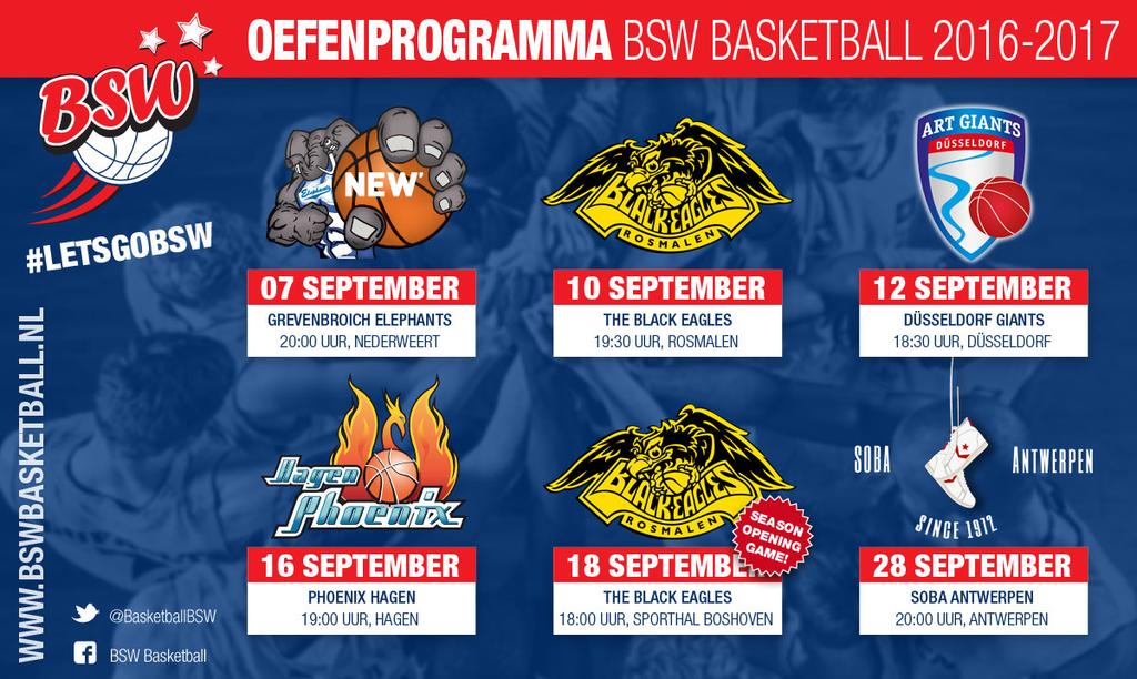Ons oefenprogramma is bekend! Morgen 20u 1e wedstrijd in Nederweert, 18-9 seizoensopening in sporthal Boshoven!