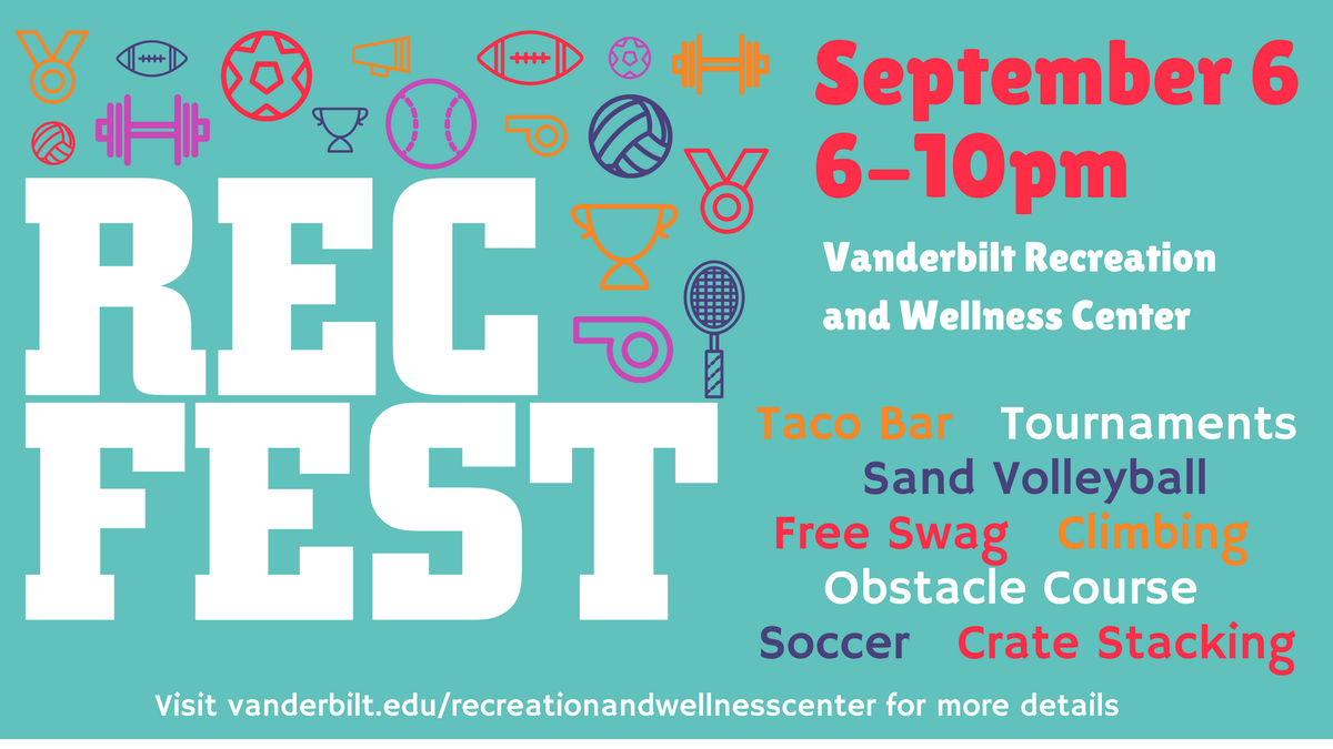VandyRec's tweet photo. #RECFEST16 is tonight! Join us for giveaways, an inflatable obstacle course, sand volleyball, and more! https://t.co/KPyN3hnn52