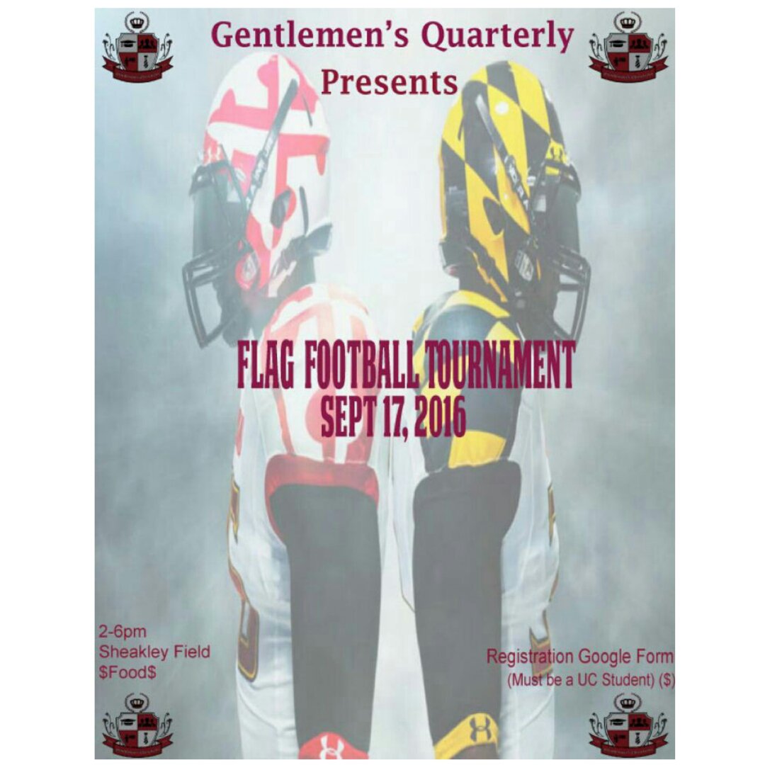 GQ_UC's tweet photo. Come out and Support our Annual Flag Football Event. DJ Bangerz will be there. Link in Bio to Register. https://t.co/rmtDzWT8Qk