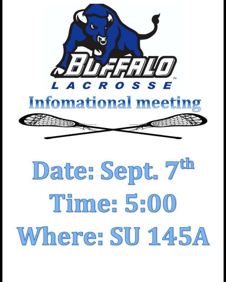 UBWOMENSLAX's tweet photo. Come to our informational meeting TOMORROW at 5pm in 145A SU! Learn more about our club and meet some cool banshees! https://t.co/ol9xpKOHt4