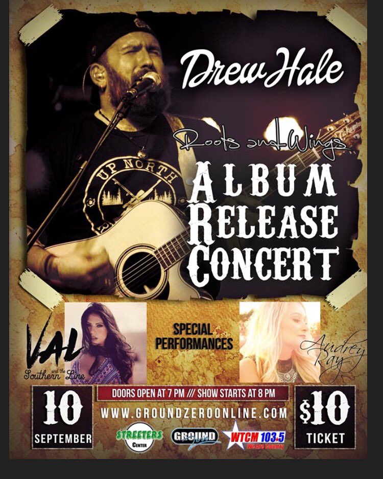 audrey_ray's tweet photo. This weekend!! @DrewHaleMusic album release concert! @CityofTC #CountryMusicians #Concert @valsouthernline https://t.co/AuUROWw4yq