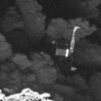 SETIInstitute's tweet photo. Philae found! - Rosetta’s hi-res camera has revealed Philae wedged into dark crack https://t.co/iMTcuRt1R4 https://t.co/2QqXJyoM9J