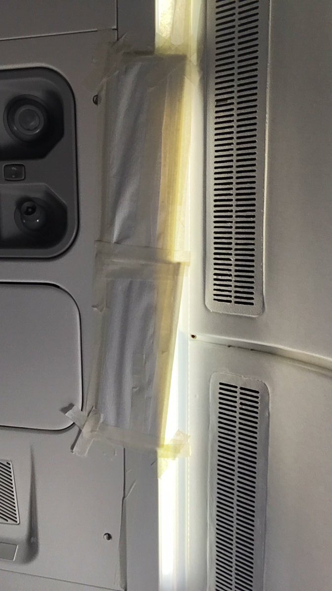 TXViolet's tweet image. Mid-flight solution after having water dumped on me after takeoff on my @Delta flight out of Austin this AM🤔#headsup