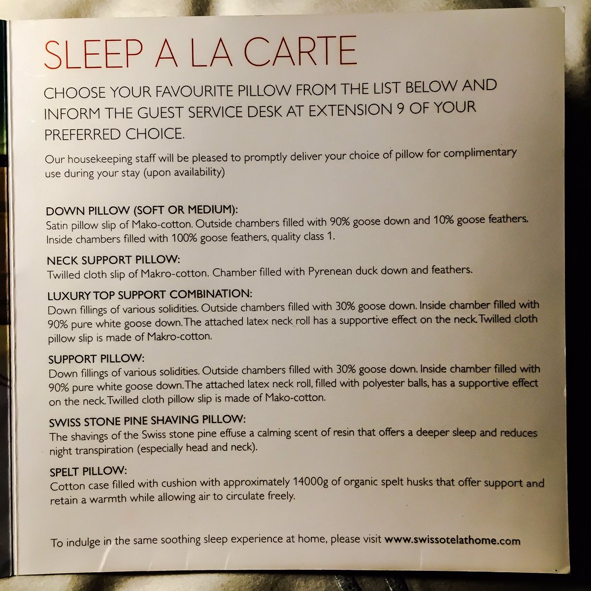 Kissenmenü Pillow Menue