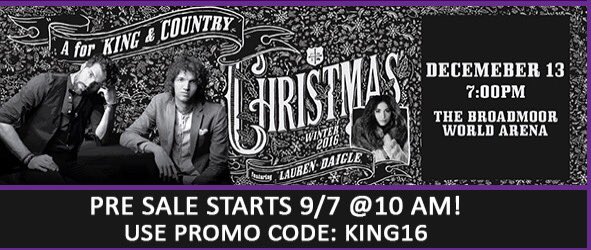 COSXianEvents's tweet photo. Can't wait for @4kingandcountry @Lauren_Daigle coming to @bworldarena Dec 13! https://t.co/aJM5s96EYW