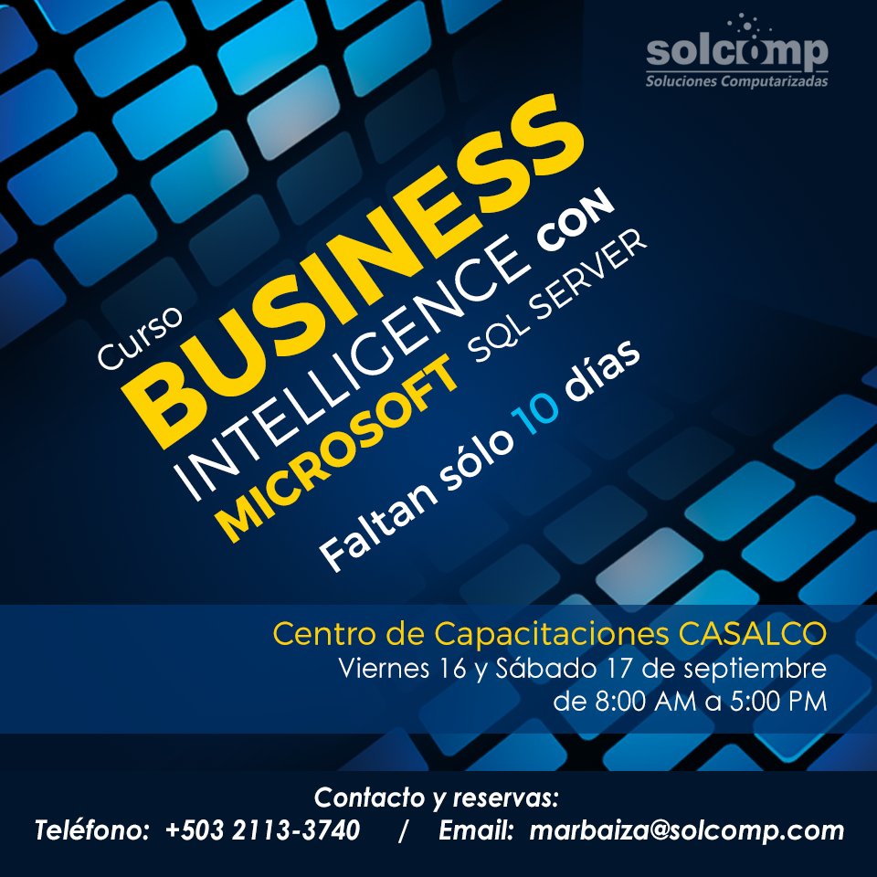 Aprende Business Intelligence con Microsoft SQL Server en El Salvador 16 y 17 de septiembre impartido por <a href="/mgomezgt/">Marco Tulio Gómez</a>