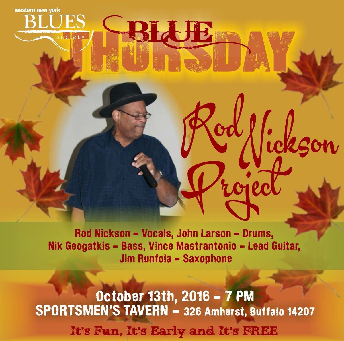 wnyblues's tweet photo. #BlueThursday Oct 13 @SportsmensMusic #blues w Rod Nickson Project! #wnyblues 4 over 20yrs! https://t.co/CfuUVPXE3f https://t.co/KEkF3Zg31C