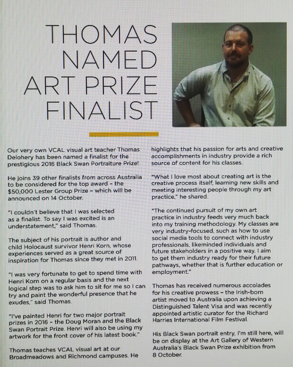 TomdeloheryJ's tweet photo. THOMAS NAMED ART PRIZE FINALIST #pathwaysmagazine @KanganInstitute @TomdeloheryJ @IrishPress @blackswanprize https://t.co/mXFq7d1hm6