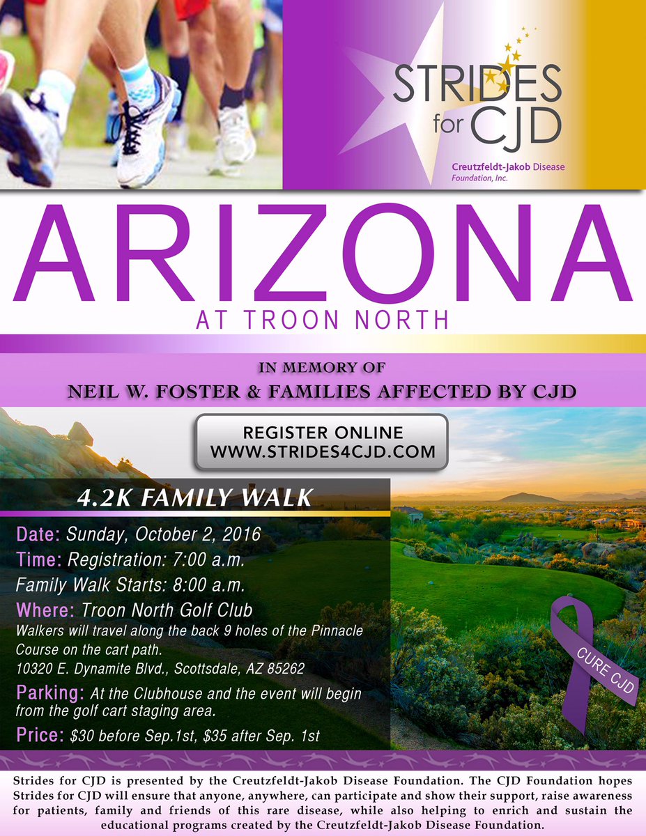 Join us <a href="/TroonNorthGC/">Troon North GC</a> Oct 2 as we walk 4 a cause in the 2nd Annual #Strides4CJD #Family #walk #CJDAwareness #CureCJD