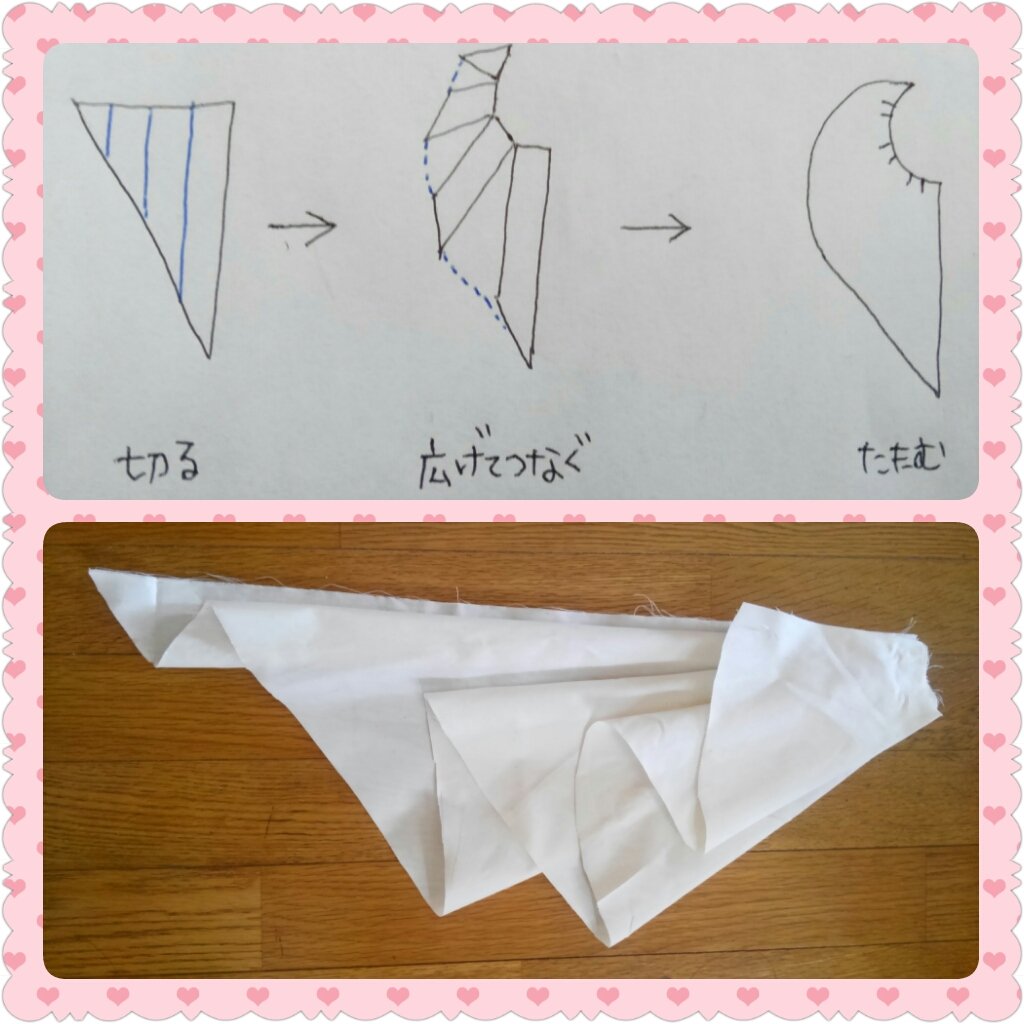 White Comet Sur Twitter リボンの形がどうなってるのか前から聞かれてたので作り方書いてみました O フレアスカートとかパフスリーブとかも同じように型紙切って開いてつなげる感じです ね 簡単でしょ 有益なことをつぶやこう 衣装制作 デレステ T