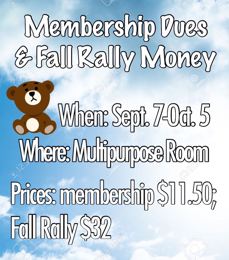 SECAKeyClub's tweet image. Hey Key Clubbers! Just a reminder, tomorrow we will start collecting membership and fall rally dues! 🐻
