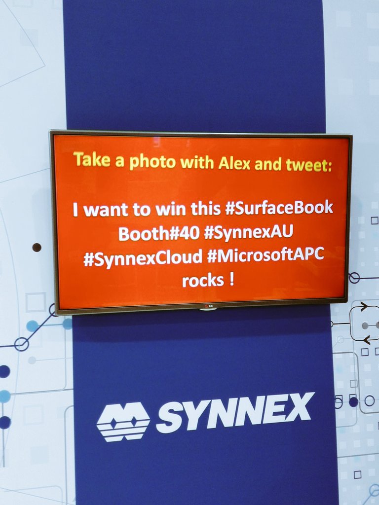 Edmond__Ng's tweet photo. Alex is keen to meet you @SynnexAU booth at #MicrosoftAPC. By the way, the Surface Book is still here for grab. https://t.co/PWpzqMUA1M