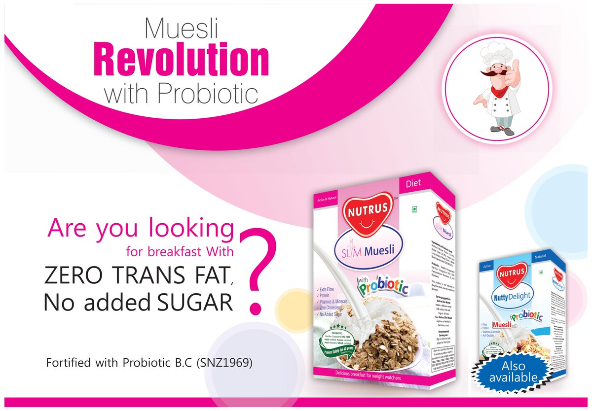 NutrusHealth's tweet photo. Need something healthy, tasty yet sugar free breakfast with zero trans fat?
#Nutrus #SlimMuesli -vth #Probiotics. https://t.co/a5wig8P2eS