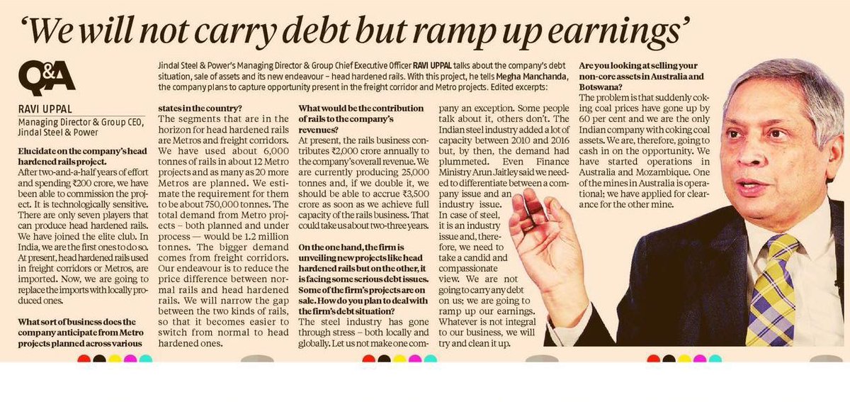 JINDAL STEEL (@jsplcorporate) on Twitter photo .<a href="/RaviUppal52/">Ravi Uppal</a> MD&Group CEO <a href="/bsindia/">Business Standard</a>: We will replace imported #HeadHardened Rails with locally produced #rails .<a href="/RaviUppal52/">Ravi Uppal</a> MD&Group CEO <a href="/bsindia/">Business Standard</a>: We will replace imported #HeadHardened Rails with locally produced #rails