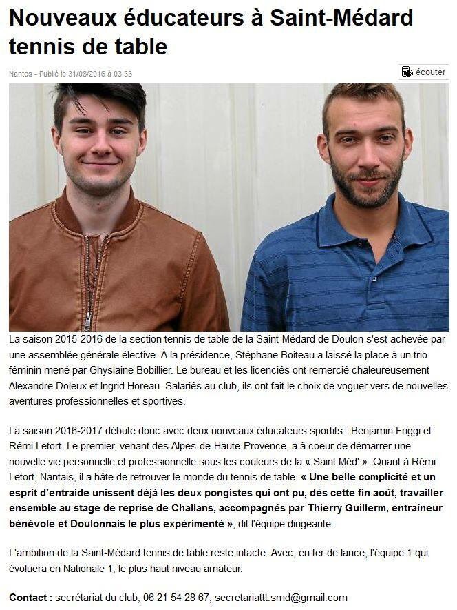 NantesSMD's tweet photo. Article Ouest France du 31 Août 2016 ! https://t.co/iKxQ90tsIt