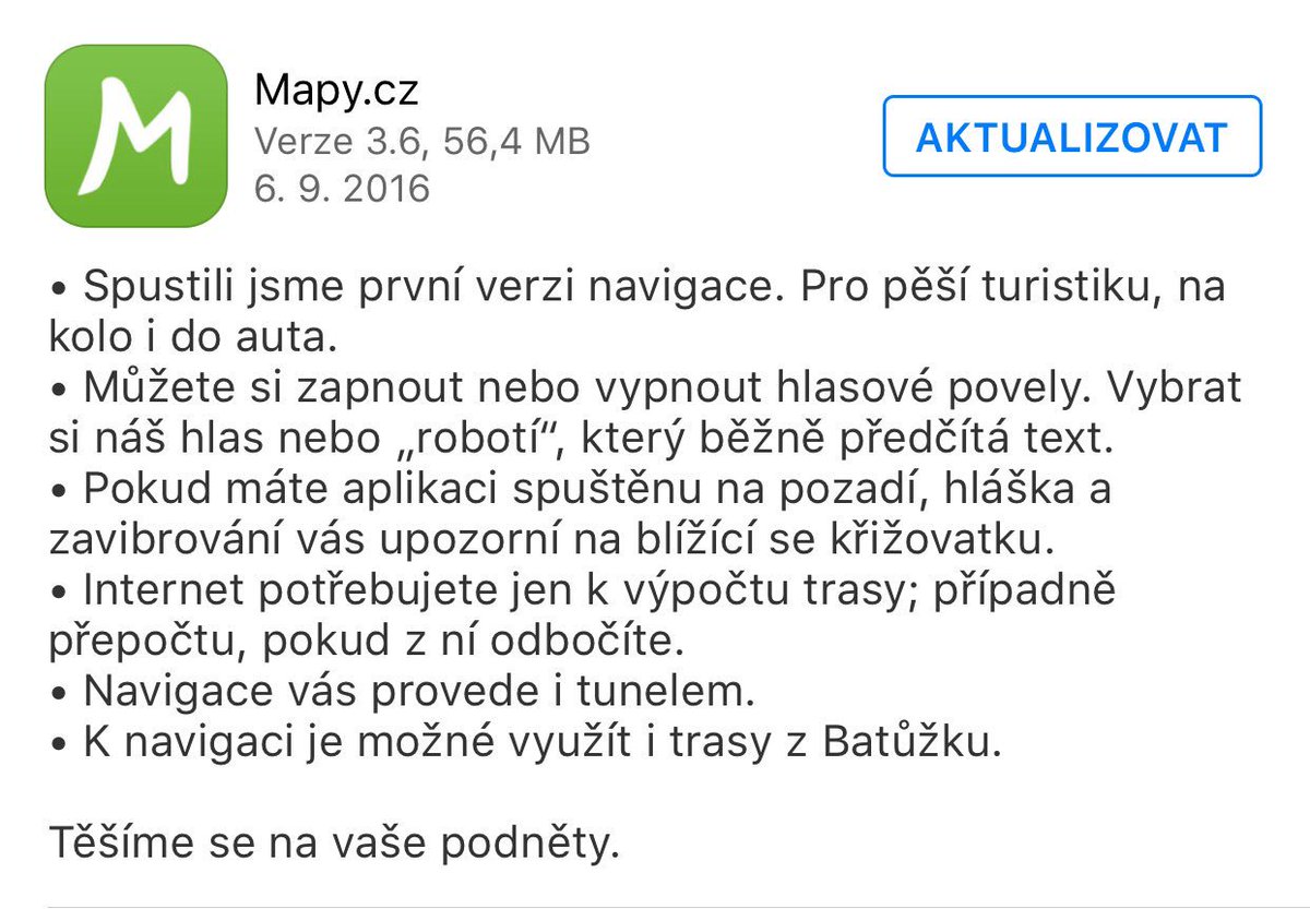 ZimaPavel's tweet photo. Konecne i verze pro iOS prosla schvalovacim procesem. Navigace je tady. #mapy_cz https://t.co/CKzQptth6x