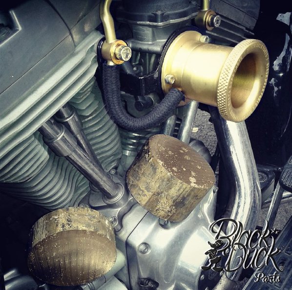 BlackDuckParts's tweet image. In the photo you see the two solid pieces of #brass for the manufacture of the BDP #VelocityStack. #HarleyDavidson