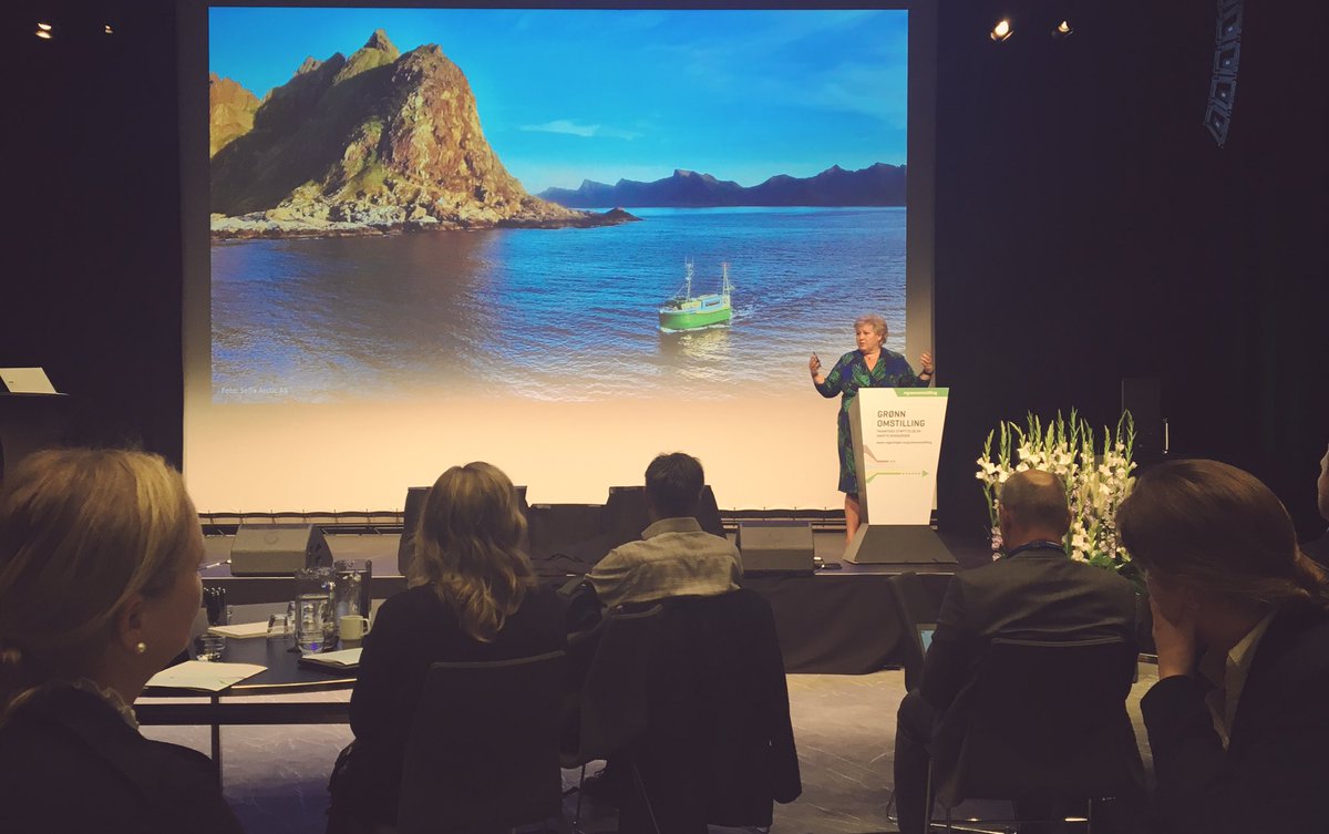 @erna_solberg åpner #grønnomstilling konf. havrommet ved å peke til norsk eks:verdens første elektrifiserte fiskebåt