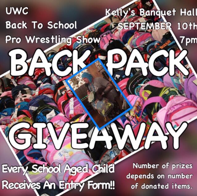 Joe Rules (@uwcrules) on Twitter photo The <a href="/UWCPROWRESTLING/">Lois Thomas</a> Back to School show THIS SATURDAY includes a chance for kids to win a backpack of supplies! The <a href="/UWCPROWRESTLING/">Lois Thomas</a> Back to School show THIS SATURDAY includes a chance for kids to win a backpack of supplies!
