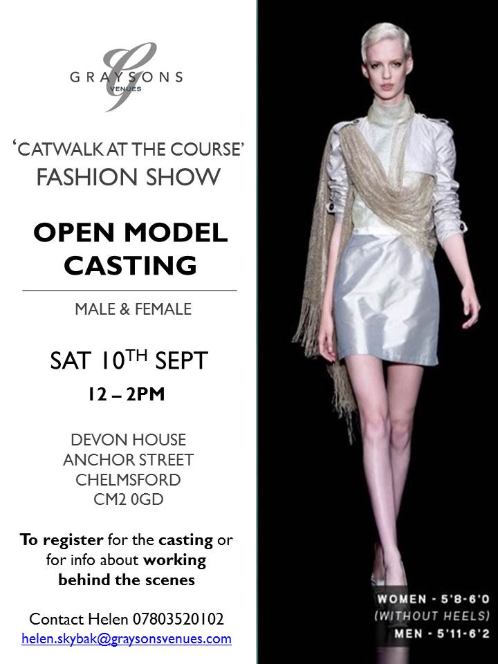 GraysonsVenues's tweet photo. #OPENCASTING #Catwalk #Models Sat 10th Sept 12-2pm #Chelmsford city centre #catwalkatthecourse #fashionshow #essex https://t.co/lgiKUXMC1I