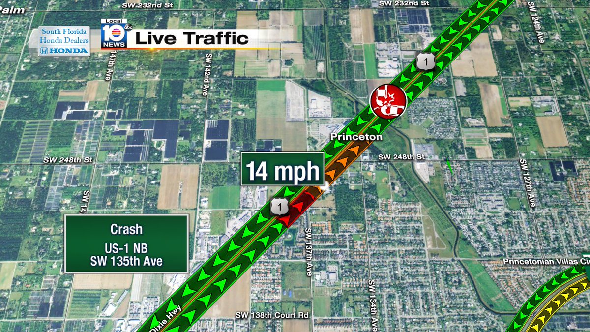 Crash on US-1 NB at SW 135th Ave #traffic https://t.co/82PcU8D6CM