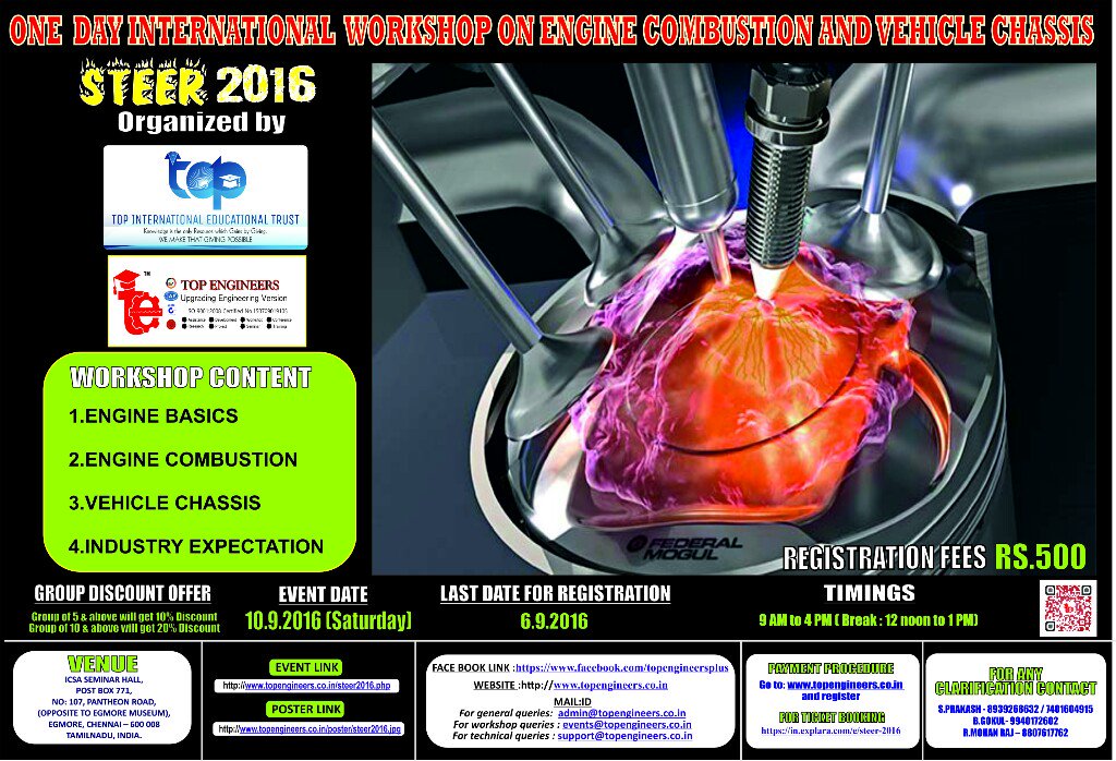 Goeventz's tweet image. Take part in 1 day international workshop on #EngineCombustion &amp;amp; #VehicleChassis. Register: bit.ly/2cFyY0O