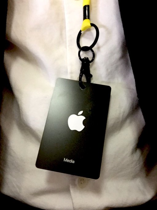 The #AppleEvent badge colour scheme for reporters this time is a nice bumblebee combo of monochrome and<a href="/tag/appleevent"class="tags">#AppleEvent</a>