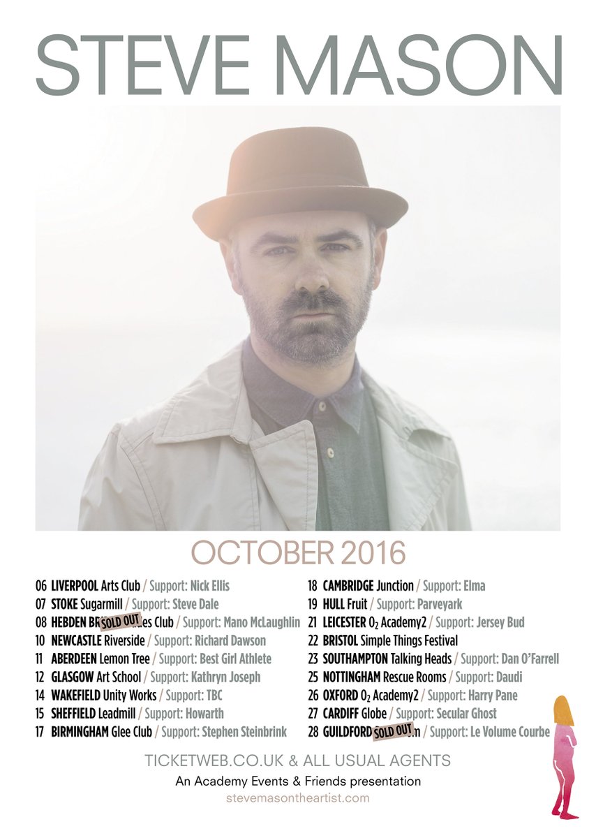 We are thrilled to announce Steve Dale of <a href="/MoitessierMusic/">Moitessier</a> fame will be supporting <a href="/SteveMasonKBT/">Steve Mason</a> here 7th October.