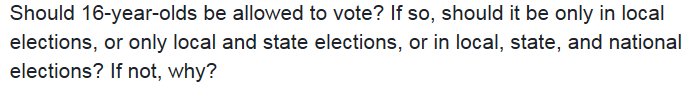 Question of the Week for Sept. 5 to Sept. 12, 2016.