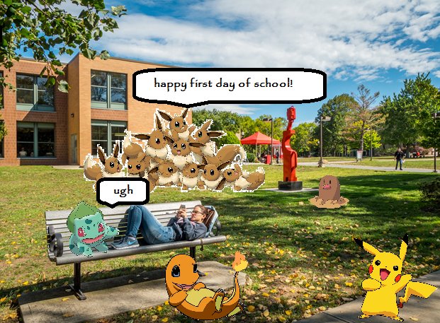 MSU_ASRP's tweet photo. Happy first day of classes &amp; good luck on the academic year!  #MONTCLAIRSTATEUNIVERSITY @redhawk #firstday #pokemon https://t.co/rCug8xs5zC