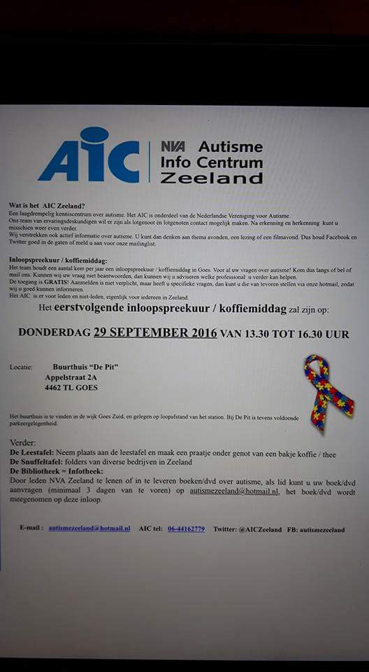Inloopspreekuur #aiczeeland #depit #Goes #29september #autisme