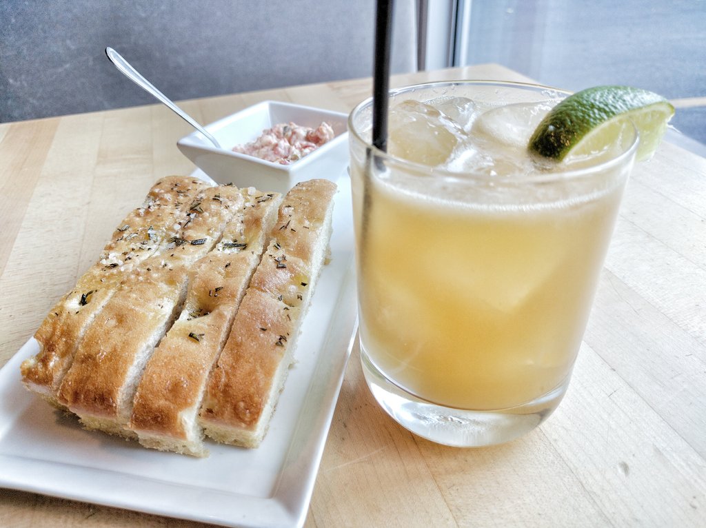 Amaretto Sout and Focaccia Bread at Paese Ristorante in Toronto, Ontario