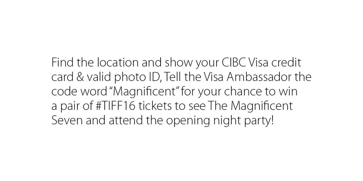blogTO's tweet image. .@CIBC partners w @VisaCA who’s giving chance 2 win #TIFF16 prizes. Ends 9/07/16 #spon Rules bitly.com/2azzpbL