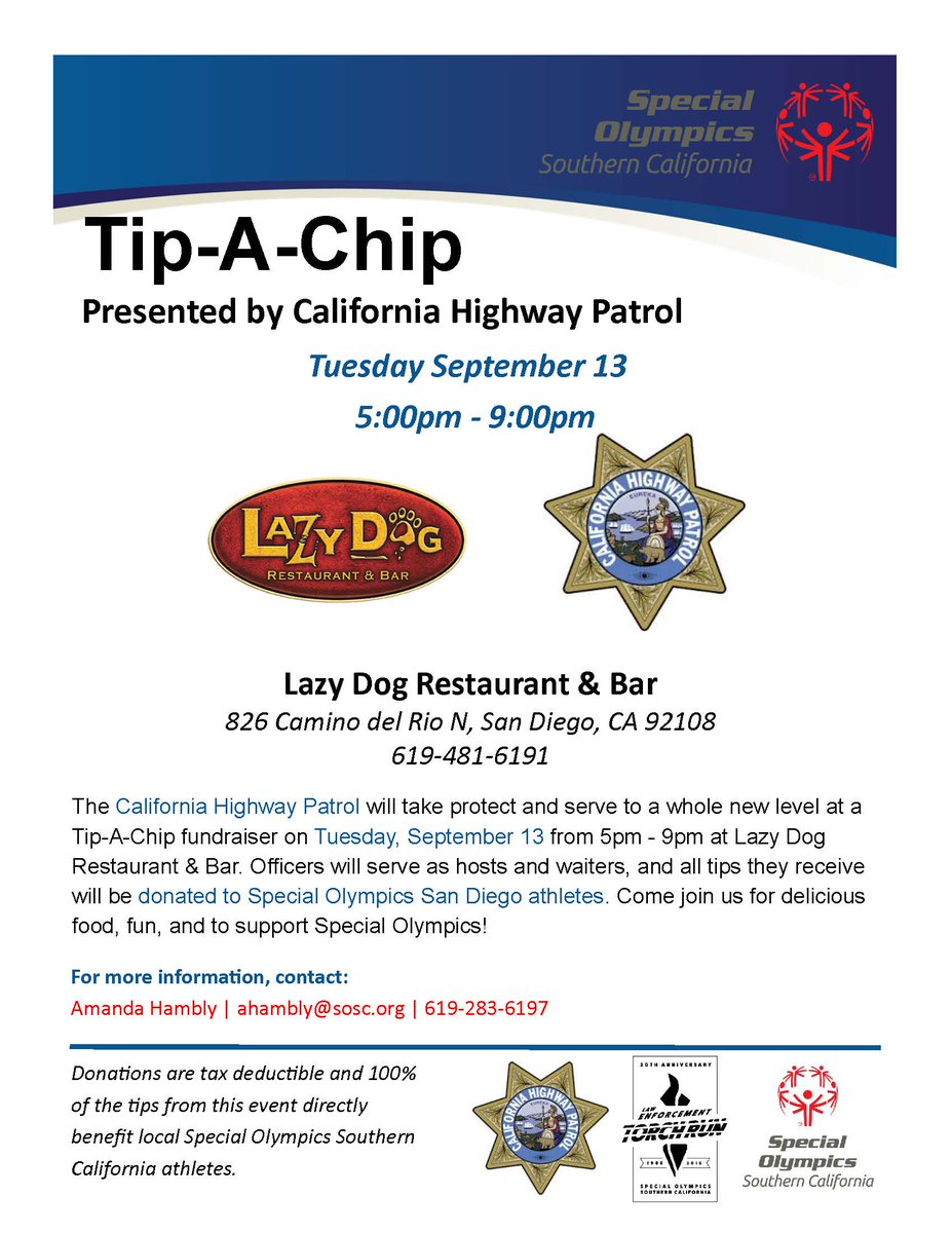 Vengan a soportar los atletas de los Juegos Olímpicos Especiales en el restaurante LazyDog martes 13 de septiembre