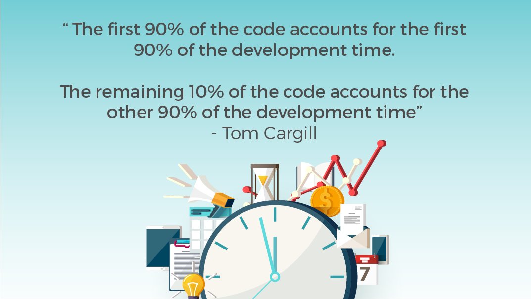 CodeWisdom's tweet image. #WednesdayWisdom from Tom Cargill - The Ninety-Ninety Rule