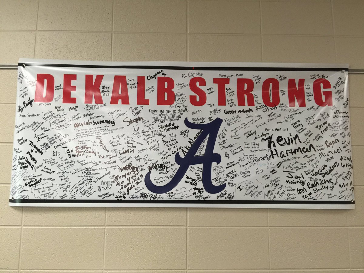 AHSNation's tweet photo. AHS lunch was a sea of blue in support of Dekalb.  
#DeKalbStrong #APride https://t.co/ncUsQ2M7nf