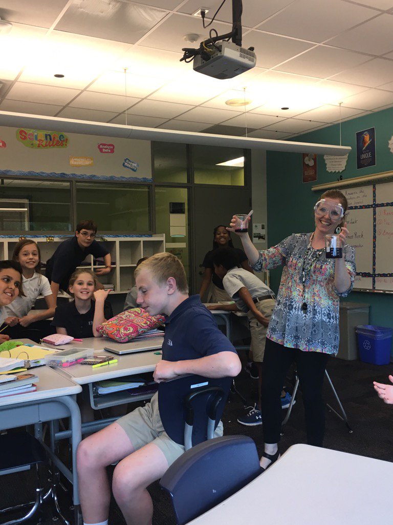 FBAMiddleSchool's tweet photo. The Mad Scientist, Mrs Wilkin, teaching the 6th gr about acids and bases with chemical changes https://t.co/OhS5XhovEu