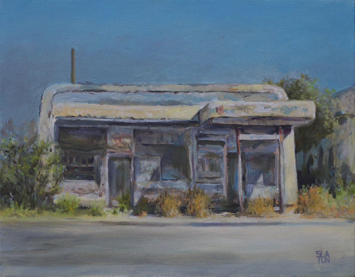 lanceslaton's tweet photo. Rust &amp; Peel - on road between Roswell NM &amp; Lubbock TX #oldgasstation #oilpainting #roadside #slatonart https://t.co/ruJ5DOmjZG
