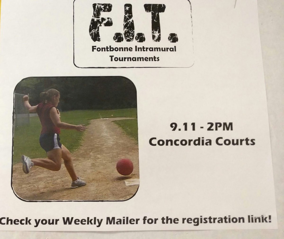 Gunner_Griffin's tweet photo. Remember to sign up for this week's intramural, Kickball! Check the link in the weekly mailer! See you Sunday! https://t.co/3FBMQOEBWm