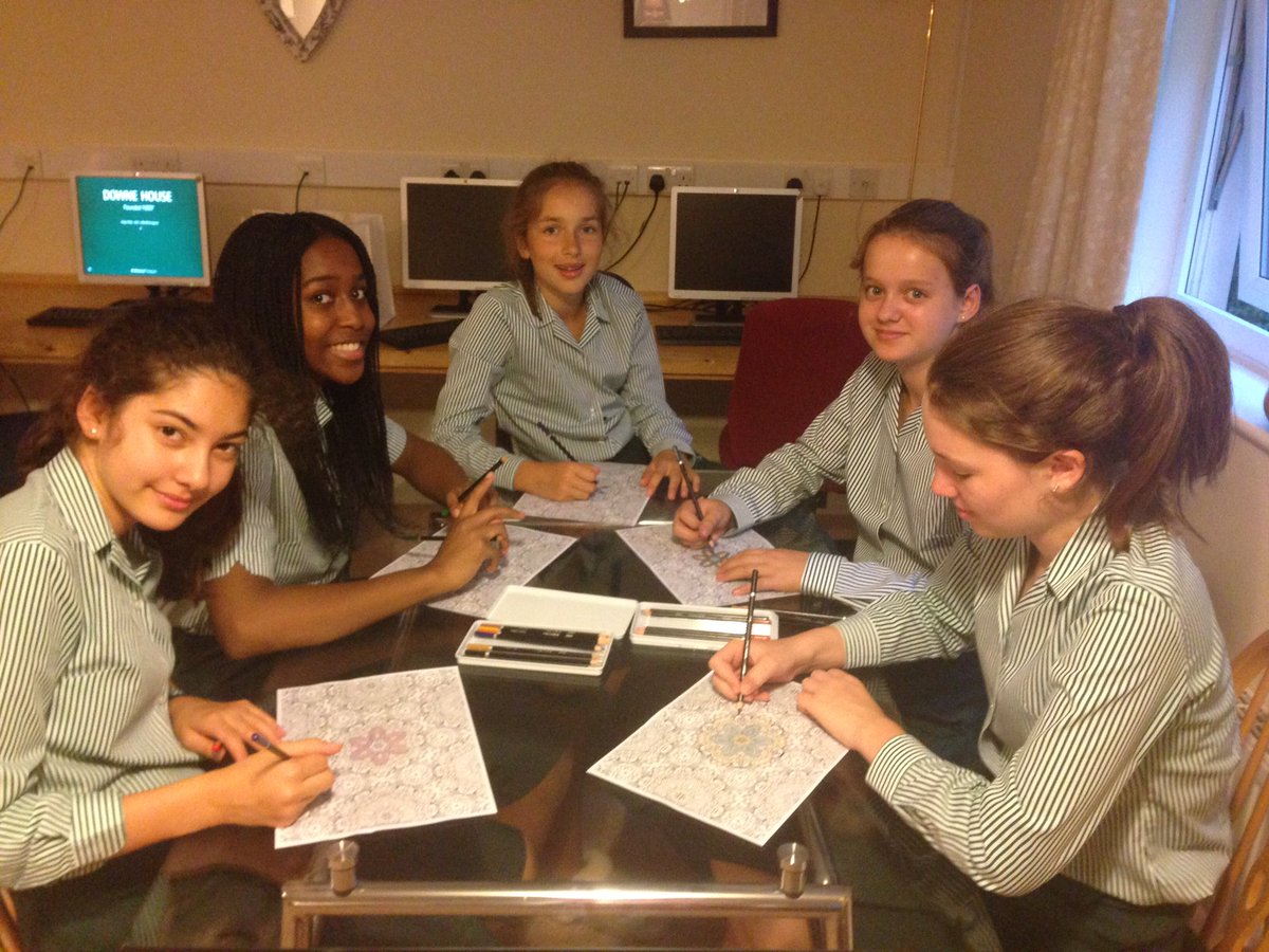 DowneHouseAGN's tweet photo. The AGN evening activity programme kicked off tonight with a spot of colouring #wellbeing #inhousefun @DowneHouse1 https://t.co/1TDU3BT8TE
