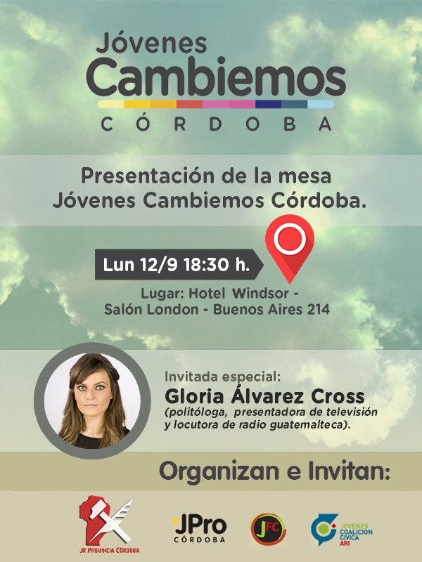 jr_cba's tweet photo. PRESENTACIÓN DE LA MESA DE JÓVENES DE CAMBIEMOS
Lunes 12 de Septiembre 18:30 hs. en Hotel Winsor (Buenos Aires 214) https://t.co/YUUphLalle